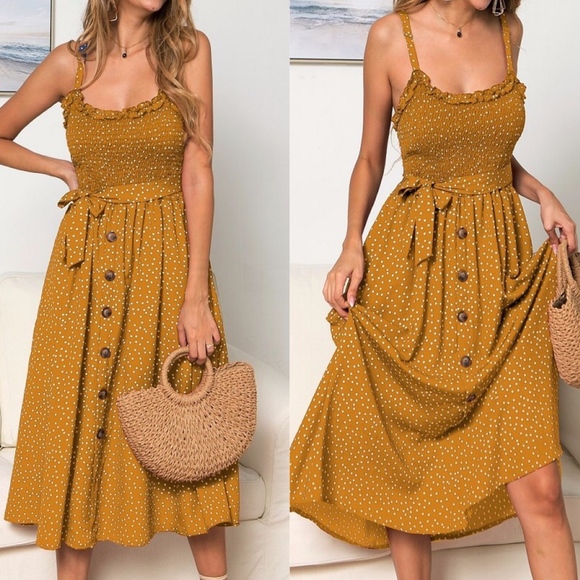 Bellanblue Dresses & Skirts - MARILYN Button Detail Dress - MUSTARD